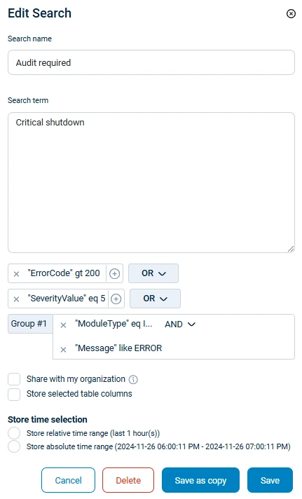 NXLog Platform Save log search