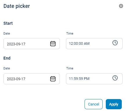 NXLog Platform Logs Timeline date picker