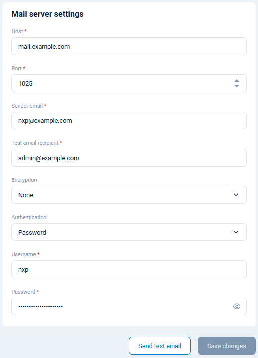 NXLog Platform mail server settings