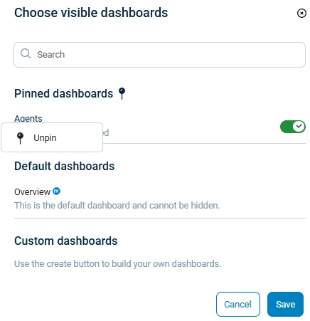 NXLog Platform - Unpin dashboard