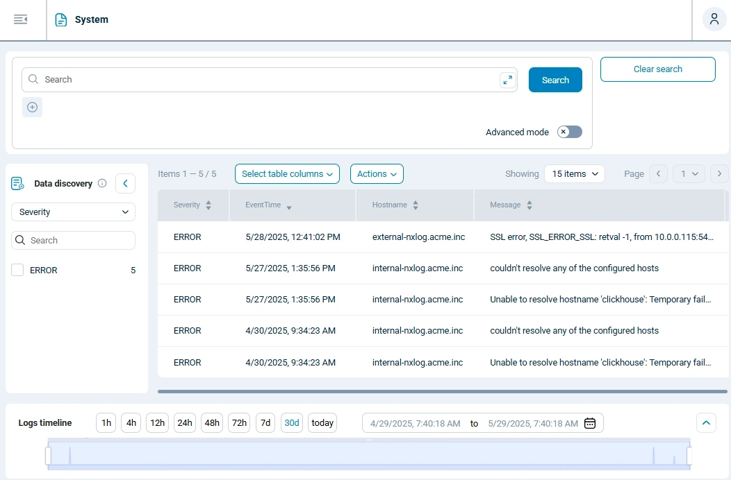 NXLog Platform system logs