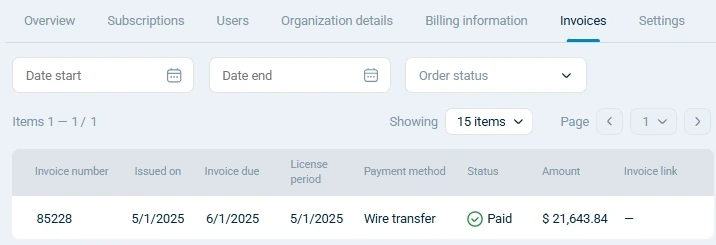 NXLog Platform invoices