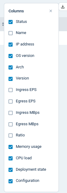 NXLog Platform agents table columns