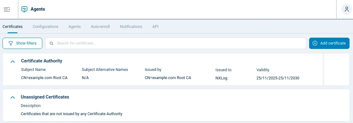 NXLog Platform certificate authorities