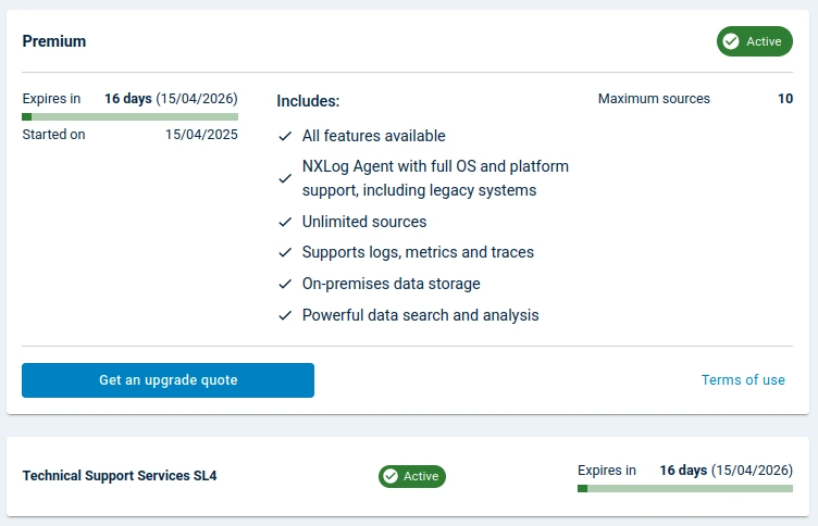 NXLog Platform Customer Portal subscriptions