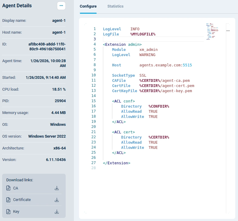 NXLog Platform agent details