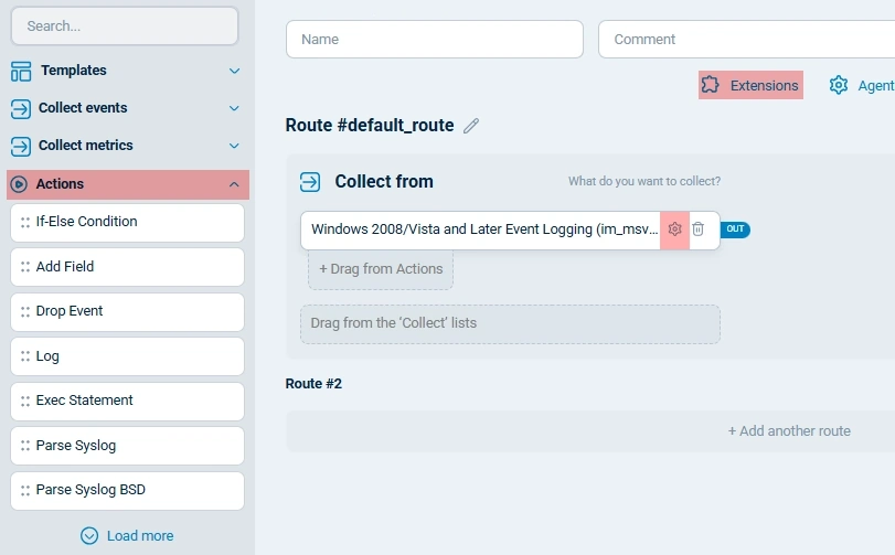 NXLog Platform configuration actions