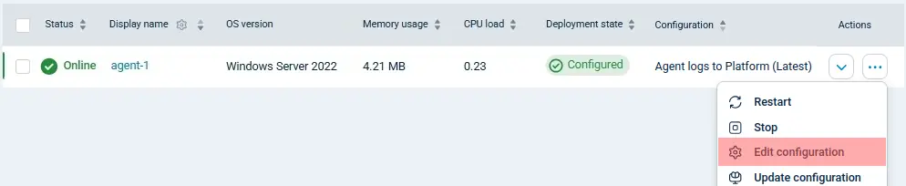 Configure an NXLog Agent from the agents table