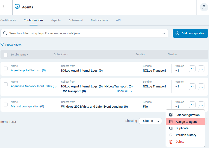 Assign the configuration to an agent