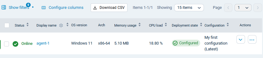 Saved configuration