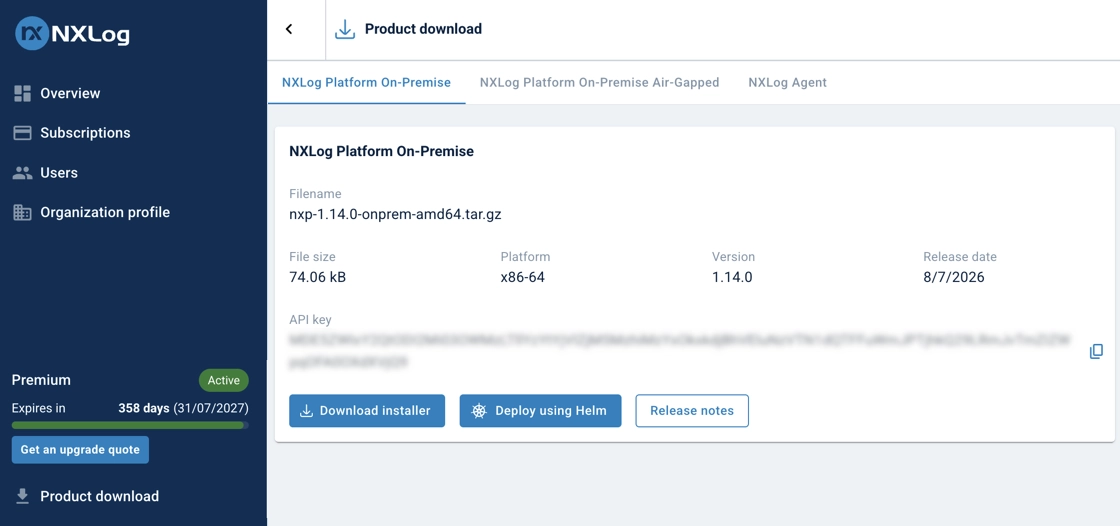 NXLog Platform product download page