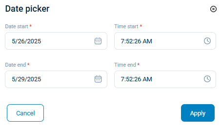 NXLog Platform Logs timeline date picker