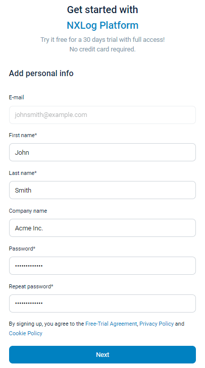 NXLog Platform signup