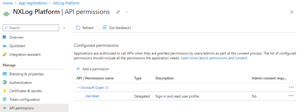 Microsoft Azure API permissions