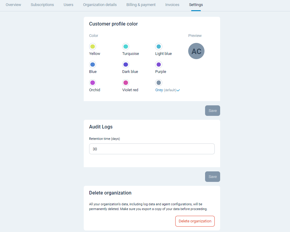 nxlog platform cloud org settings