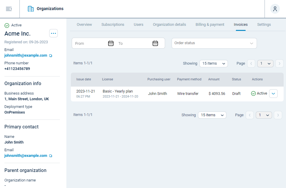 NXLog Platform invoices