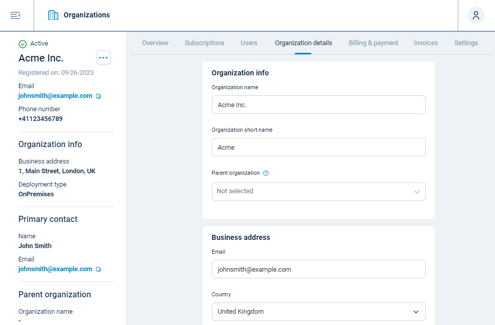 NXLog Platform organization details