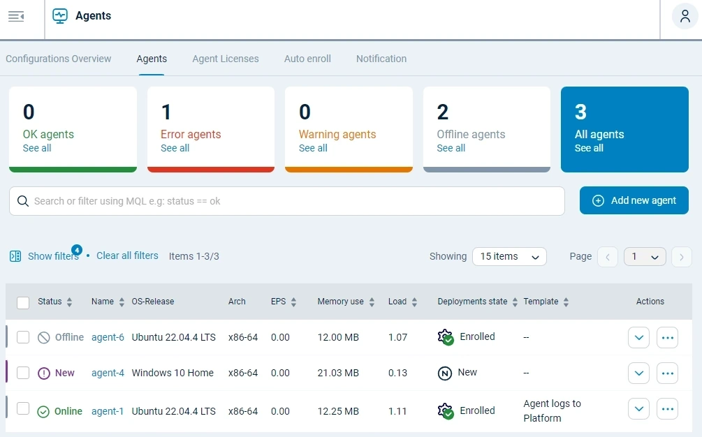 NXLog Platform Agents view