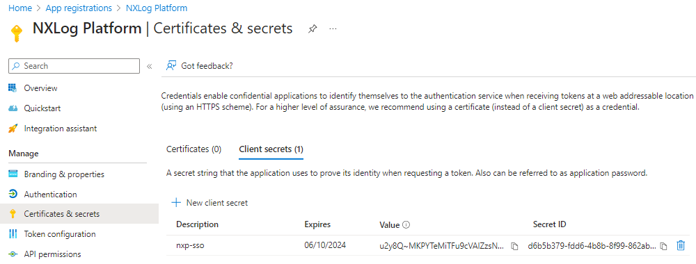 Create a Microsoft Azure client secret