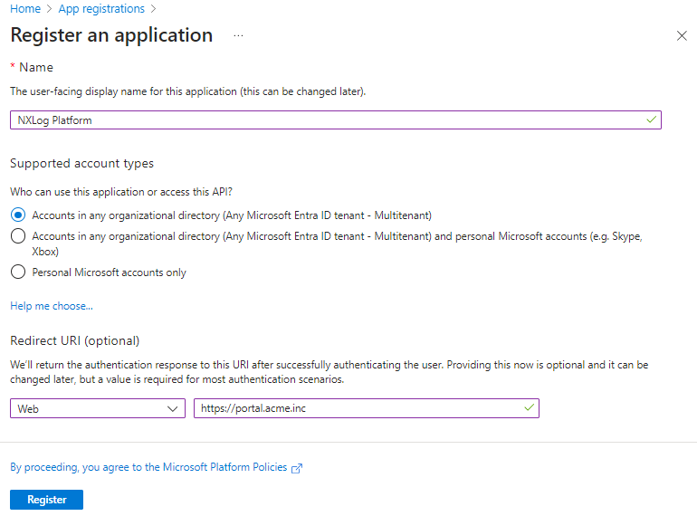 Register a Microsoft Azure application