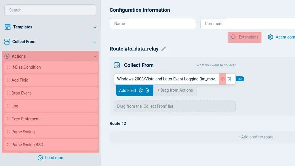 NXLog Platform configuration actions