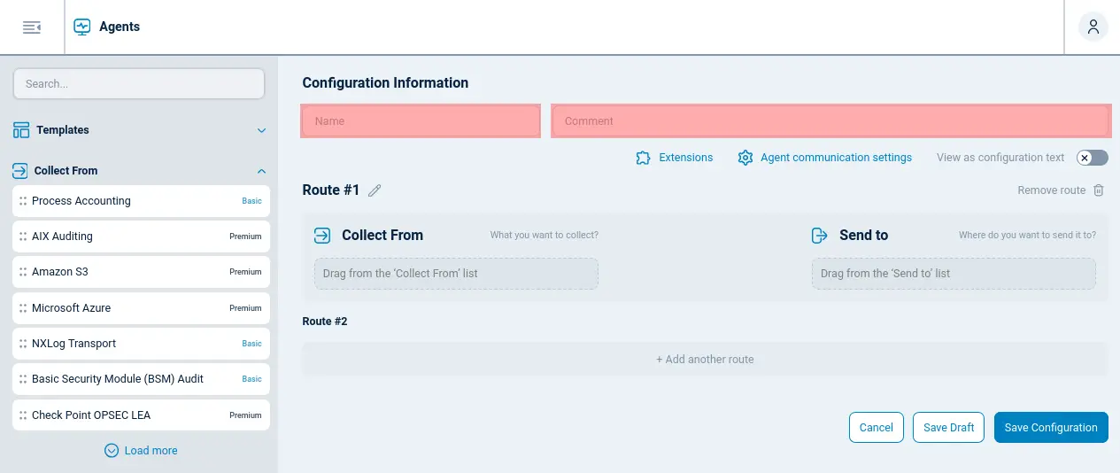 NXLog Agent configuration template information