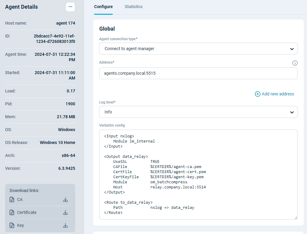 NXLog Platform agent details