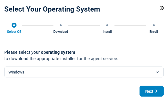 Selecting the NXLog Agent operating system