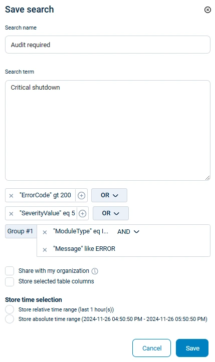 NXLog Platform save log search