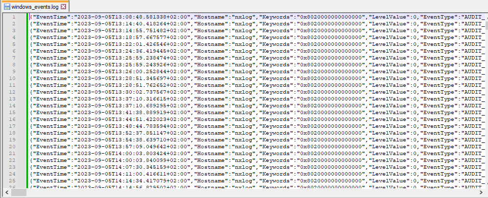 Windows Event Log records in NDJSON format