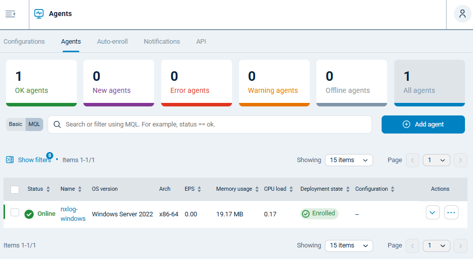 Enrolled NXLog Agent