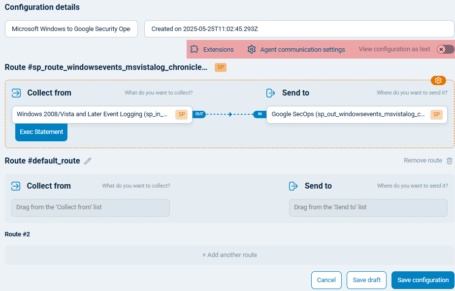 Template configuration details