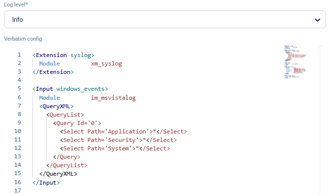 Configure an NXLog Agent instance - verbatim configuration