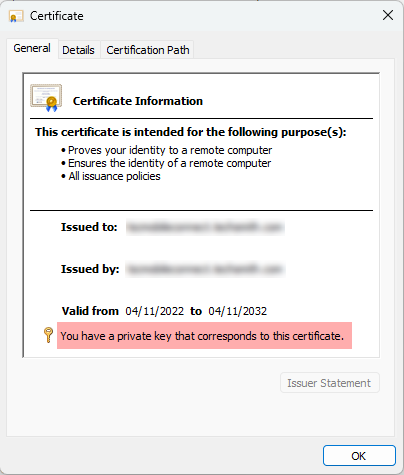 Windows certificate general information