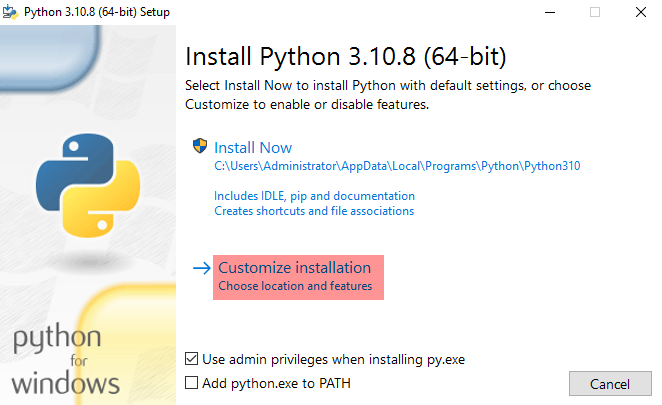 Python installation wizard