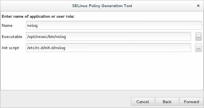 SELinux Policy Generation Tool, screen 2