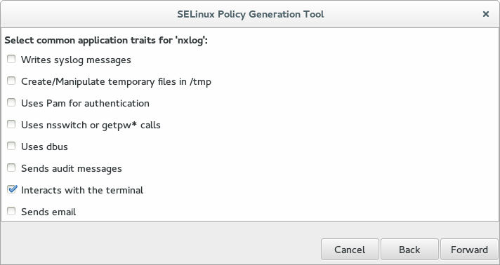 SELinux Policy Generation Tool, screen 4