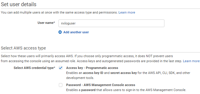 AWS IAM user access type