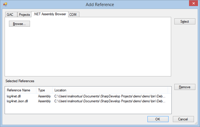 Add Reference dialog in SharpDevelop