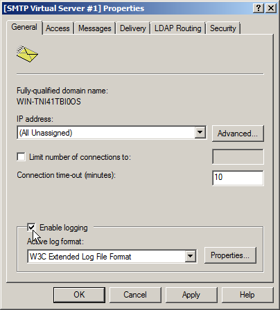 Enabling SMTP Server logging