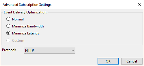 Windows Event Collector Subscription Advanced Settings