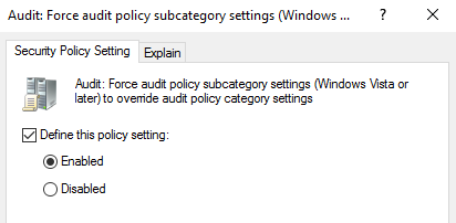 Force audit policy subcategory settings
