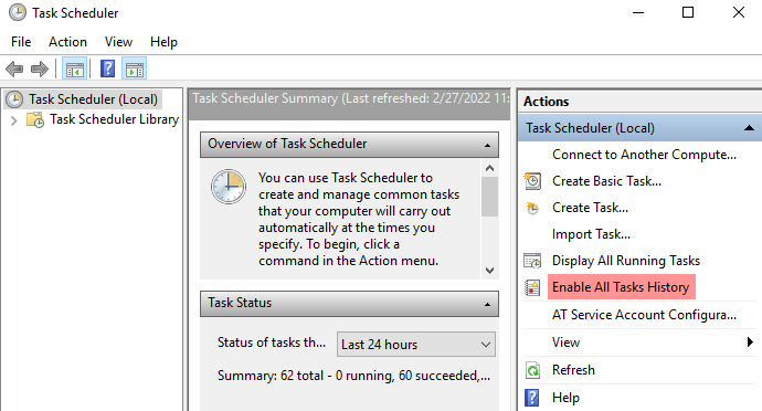 Windows Task Scheduler History